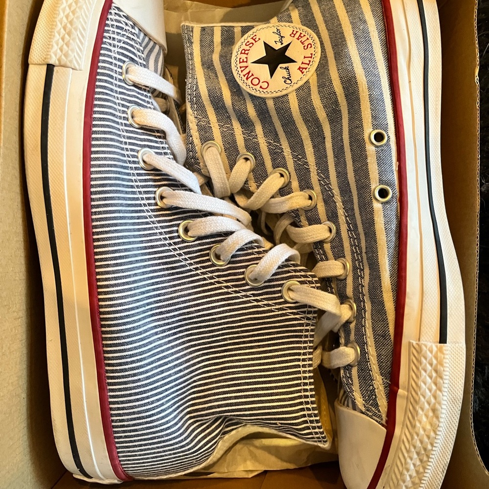 Converse All Stars Blue and White Striped High-Tops .  Men’s 8., Women’s 10 - Picture 2 of 7
